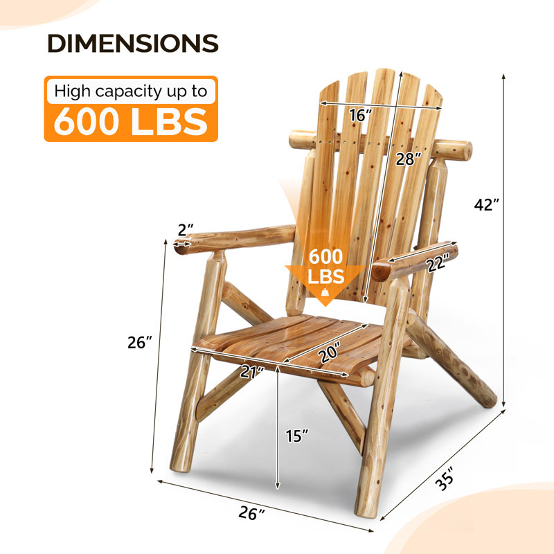 Rustic Solid Wood Patio Dining Chair, Brown Wood