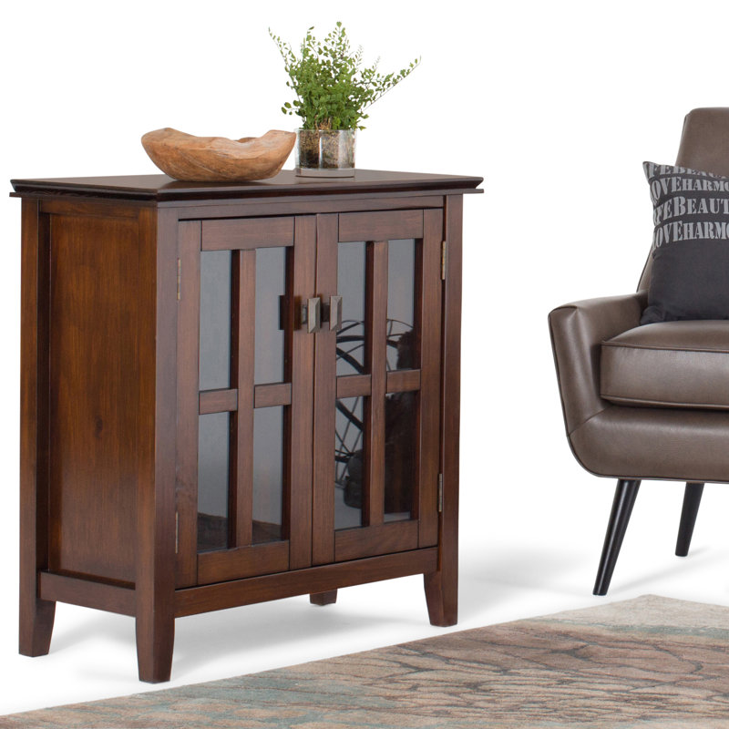 Russet Brown Solid Wood Low Storage Cabinet with Glass Doors
