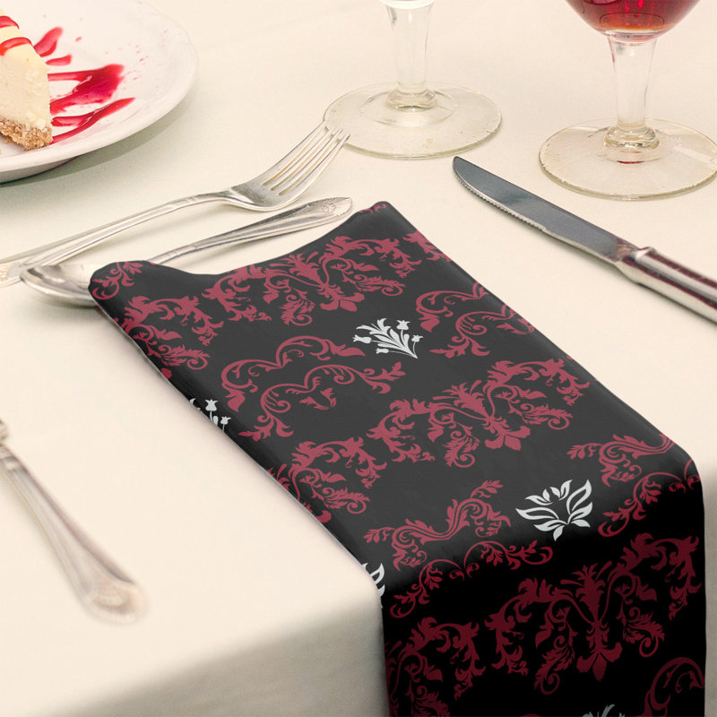 Damask Square Napkin, Red/Black/White, Cotton, 10" W x 10" L