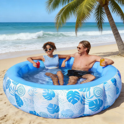 Blue Luxury Family Inflatable Pool, 5.5 Feet Size With Backrest, Perfect For Patio Lawn Water Parties.