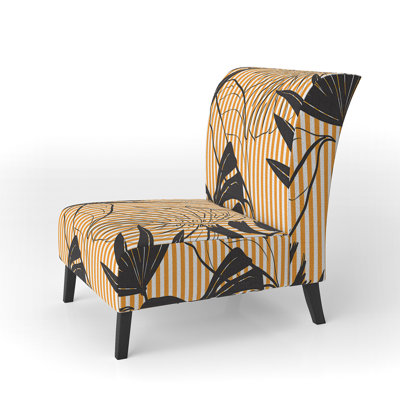 Black And Cream Tropical Leaves - Upholstered Patterned Accent Slipper Chair