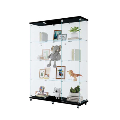 Glass Display Cabinet With 4 Shelves Extra Large, Curio Cabinets For Living Room, Bedroom, Office Floor Standing Glass Bookshelf, Quick Installation