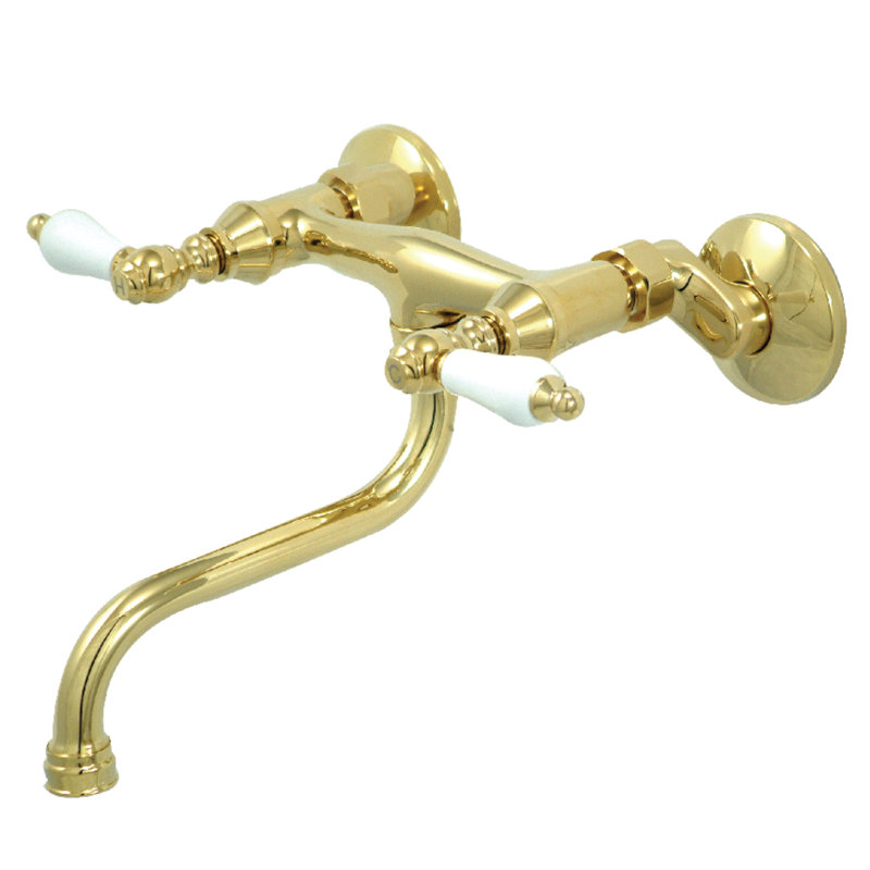 Kingston Brass Kingston Two-Handle 2-Hole Wall Mount Bathroom Faucet, Lever Handle, Polished Brass