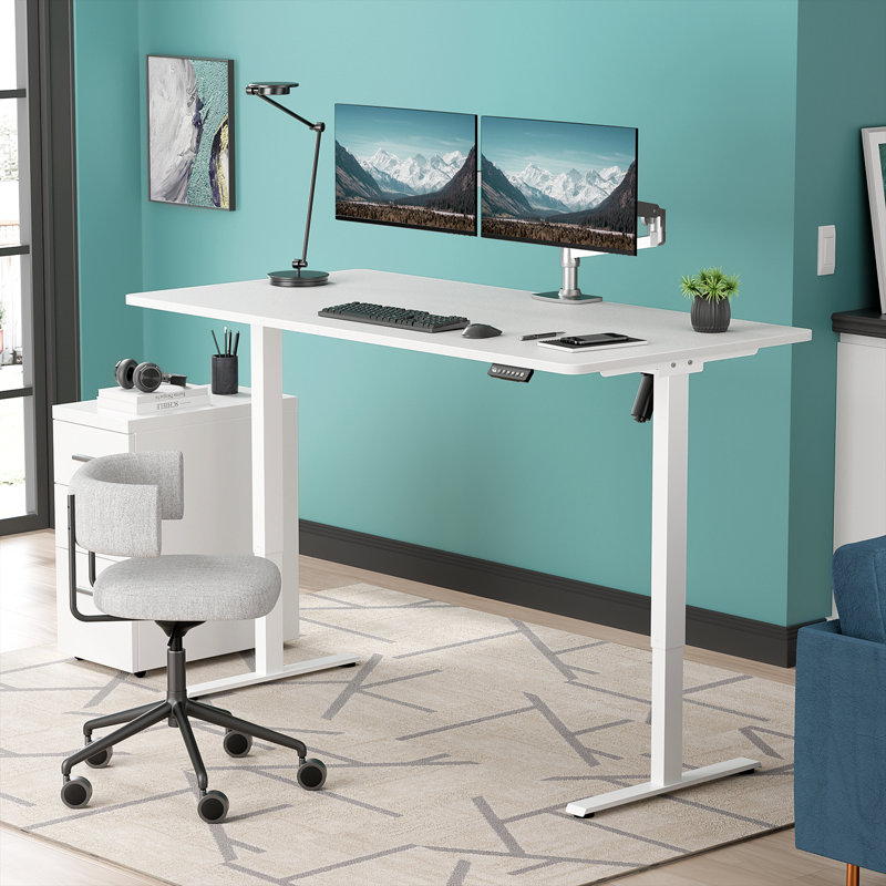  Height Adjustable Standing Desk Plus, White, 46.3" H x 59" W x 29.5" D