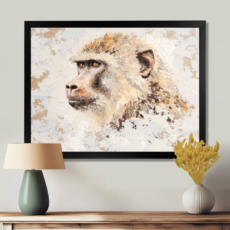 «Intelligent Gaze Of Baboon I», art mural impression de singe, H 12 po x l 20 po, Noir