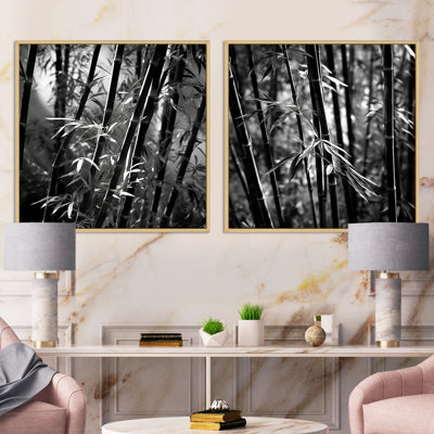 Forêt de bambou monochrome - ensemble de 2 collages carrés en bambou