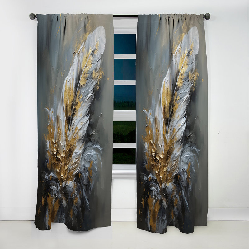 Plumes dorées Boho Chic Feathers IV - Rideau de plumes glamour - Rideau occultant floral - 1 panneau, L 52 po x L 90 po