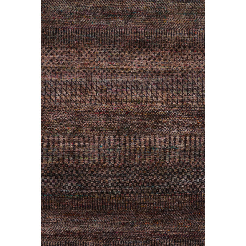 Textural Hand Knotted Silk Striped Area Rug, Rectangle 6' x 9'