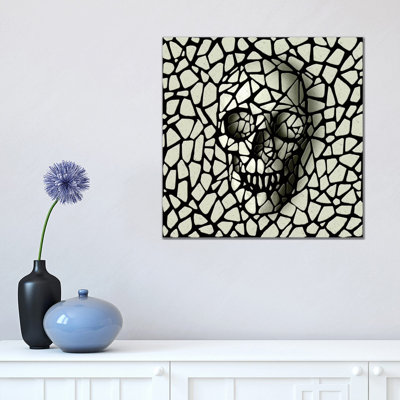 Mosaic Skull Mono by Ali Gulec - Wrapped Canvas Print
