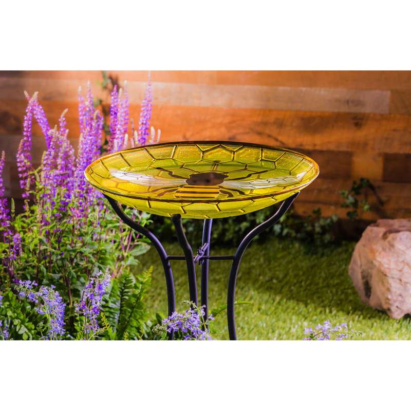 Bain d'oiseaux en verre Lahziri, l 18 po x P 18 po, Jaune
