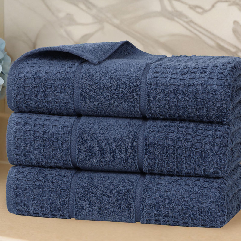  Ensemble de serviettes de bain en coton Zero-Twist - Texture gaufrée nid d'abeille - Séchage rapide, Bleu denim