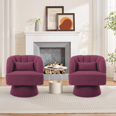 Fauteuil demi-tonneau élégant pivotant en velours côtelé avec fauteuil à rayures
