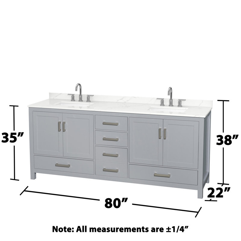 Sheffield 80" Freestanding Double Bathroom Vanity with Quartz Top with 24" Mirrors, Giotto Quartz, Gray