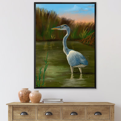 Blue Heron Wetland Bird - reproduction d'art murale traditionnelle