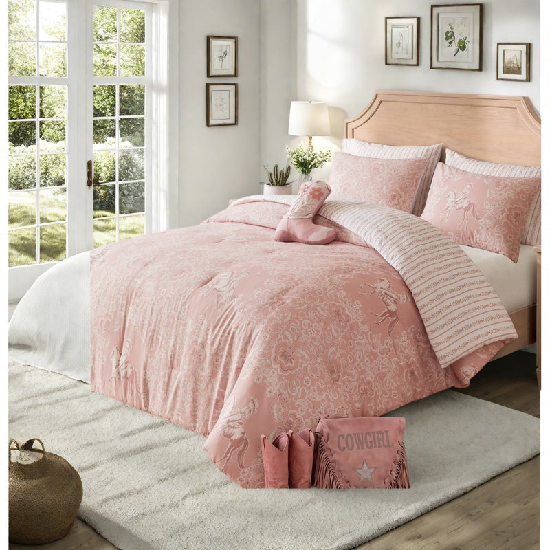 Ensembles de literie rose Western Cowgirl, ensemble d'édredon simple / simple en microfibre XL