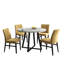 Ensemble de salle à manger 5 pièces Roundhill Furniture, table ronde à tréteaux et 4 chaises rembourrées, gris et jaune-1887452538