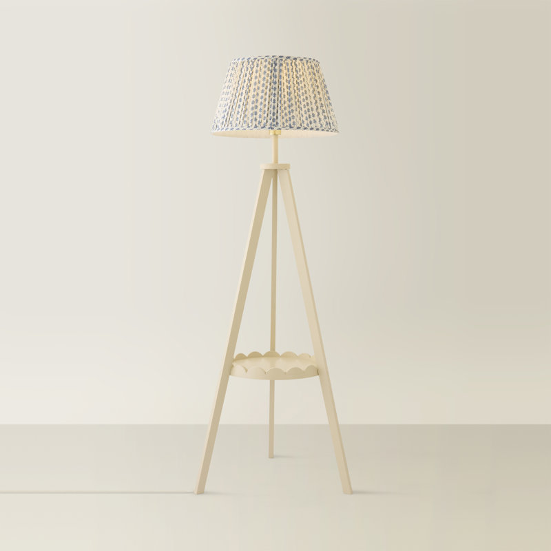 Teece Matte Tripod Floor Lamp, Without Bulb, Blue Floral, Cream