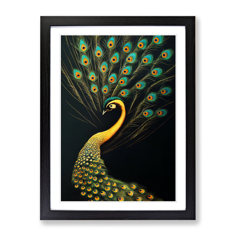 Peacock Vol.3 - Single Picture Frame Painting, Black, 34cm H x 25cm W x 2cm D