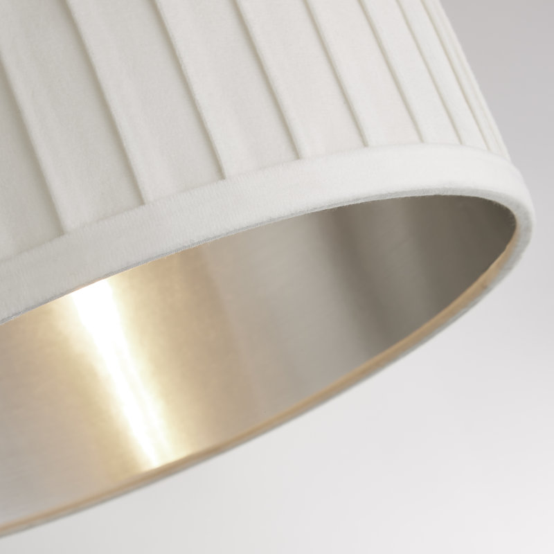 Faux Velvet Drum Pendant Shade ( Uno ), Ivory/Silver, 23cm H x 40cm W x 40cm D