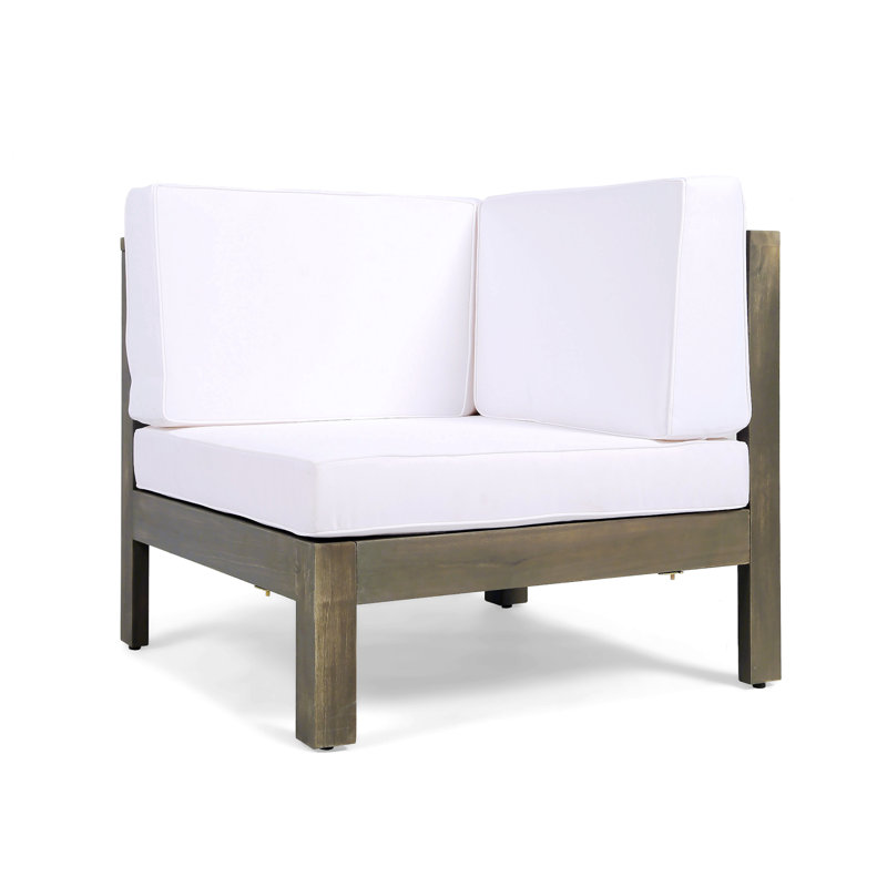 White Acacia Wood Outdoor Corner Chair with Cushions
