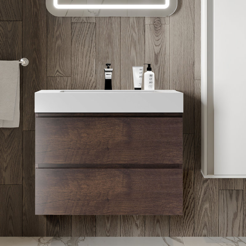29.9'' Single Bathroom Vanity with Resin Top, Walunt