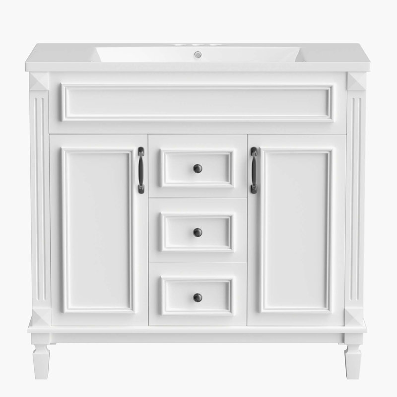 35.9'' Single Bathroom Vanity with Ceramic Top, White