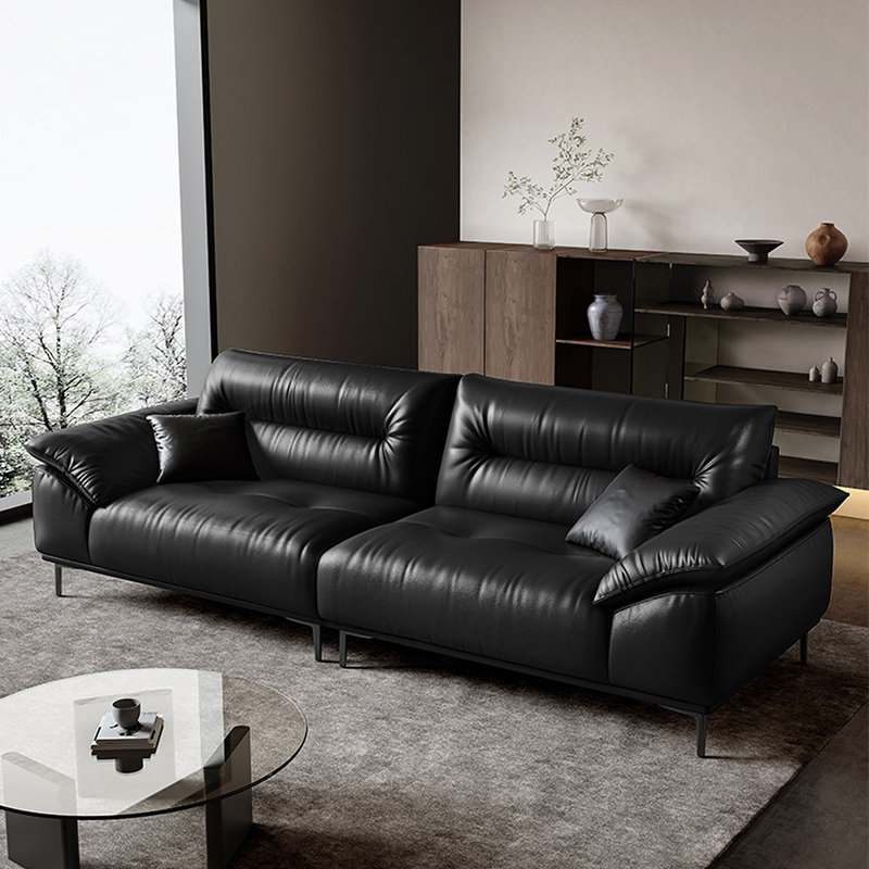 Canapé modulaire noir en cuir véritable, Noir