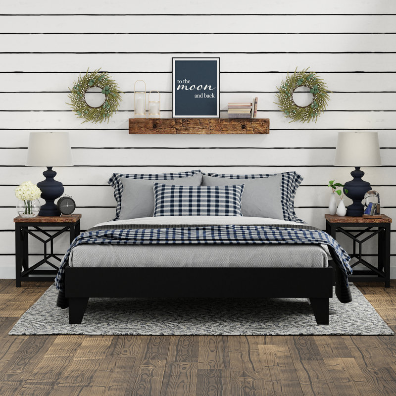 Lit plateforme en bois massif Dedrie, Simple TG, Noir