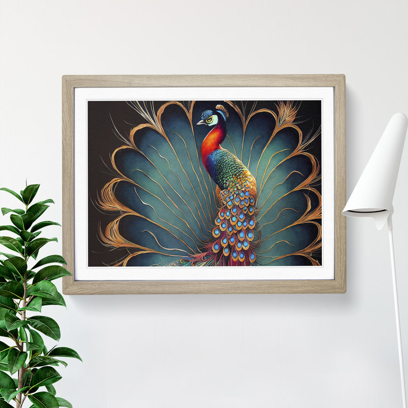 XH1022-6847X Peacock - Picture Frame Print, 25cm H x 34cm W x 2cm D, Beige