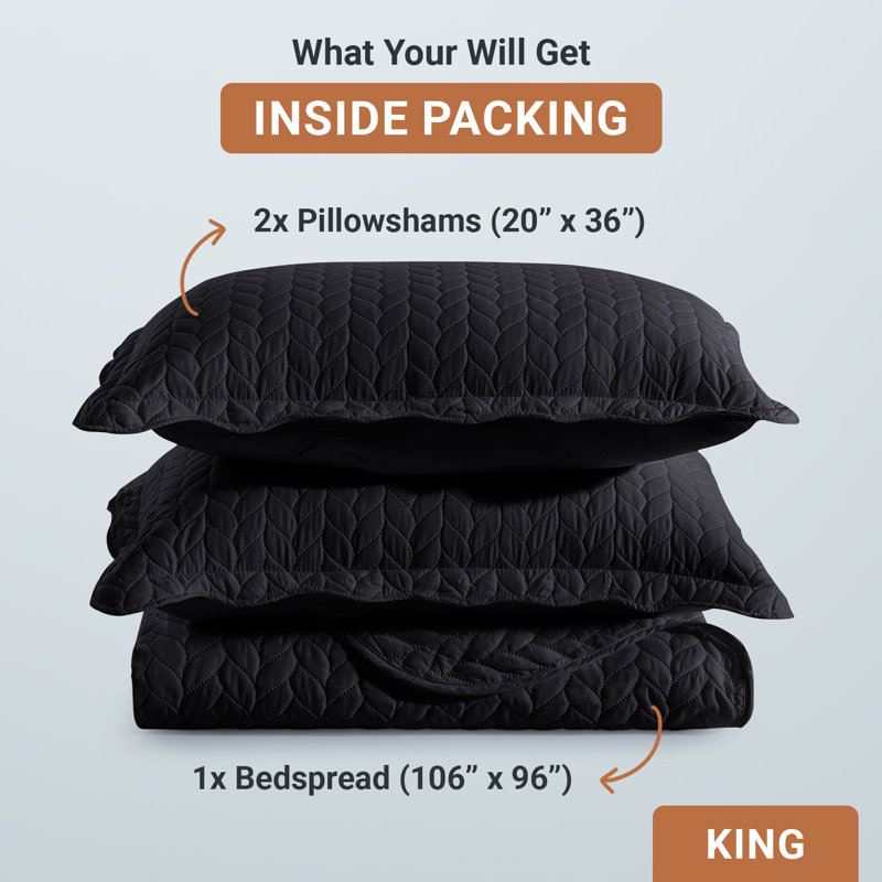 Ensemble très grand de qualité supérieure en microfibre gaufrée avec taies décoratives assorties, Noir
