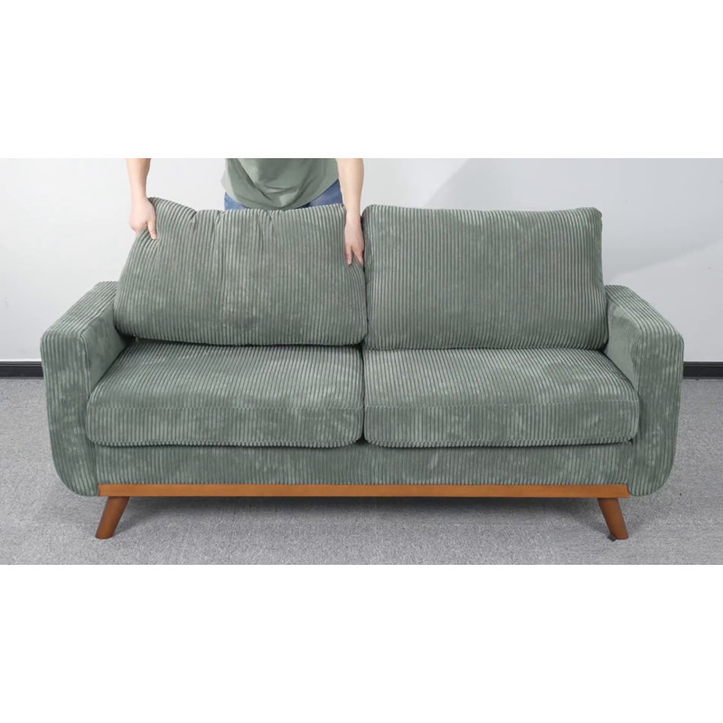 68'' Dark Gray Corduroy Loveseat Sofa with Walnut Legs
