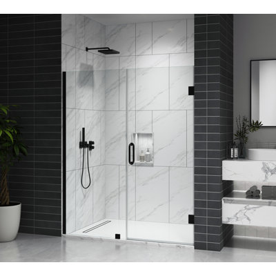Porte de douche murale en verre sans cadre EV24D 30' - 31' L x 72' H avec verre trempé transparent de 3/8" (10 mm) d'épaisseur, ouverture de porte de 24", adaptable aux murs irréguliers