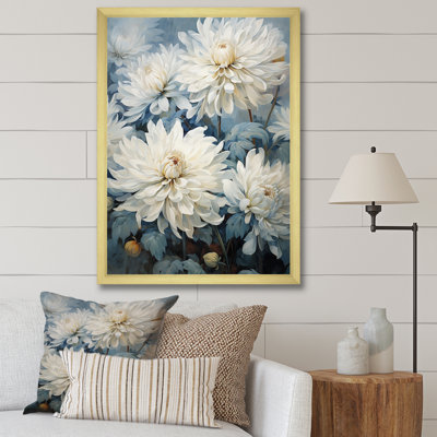 «Simplicity Mums Bloom» en beige et bleu pâle VI sur toile