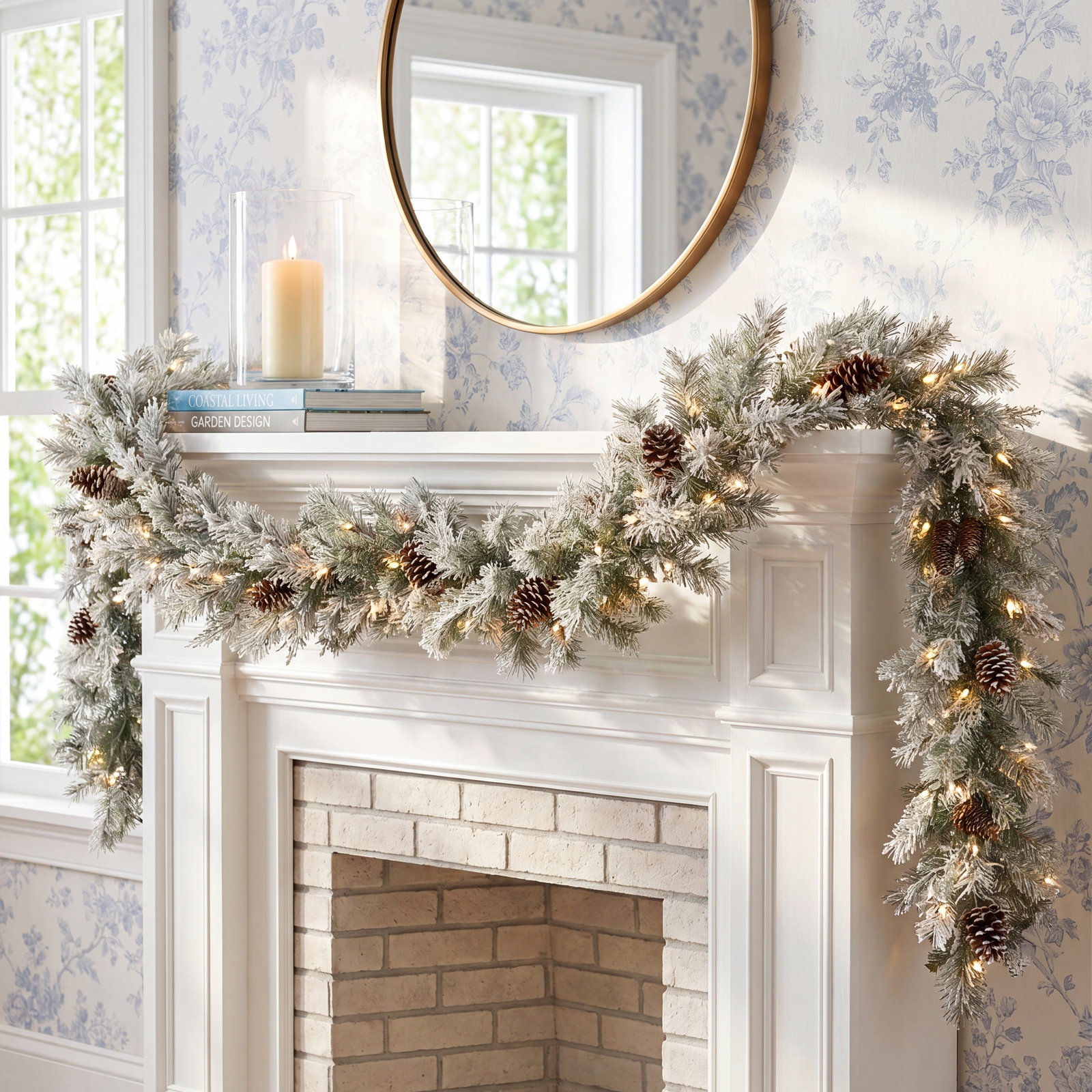 108" Frosted Pre-Lit Spruce Christmas Garland