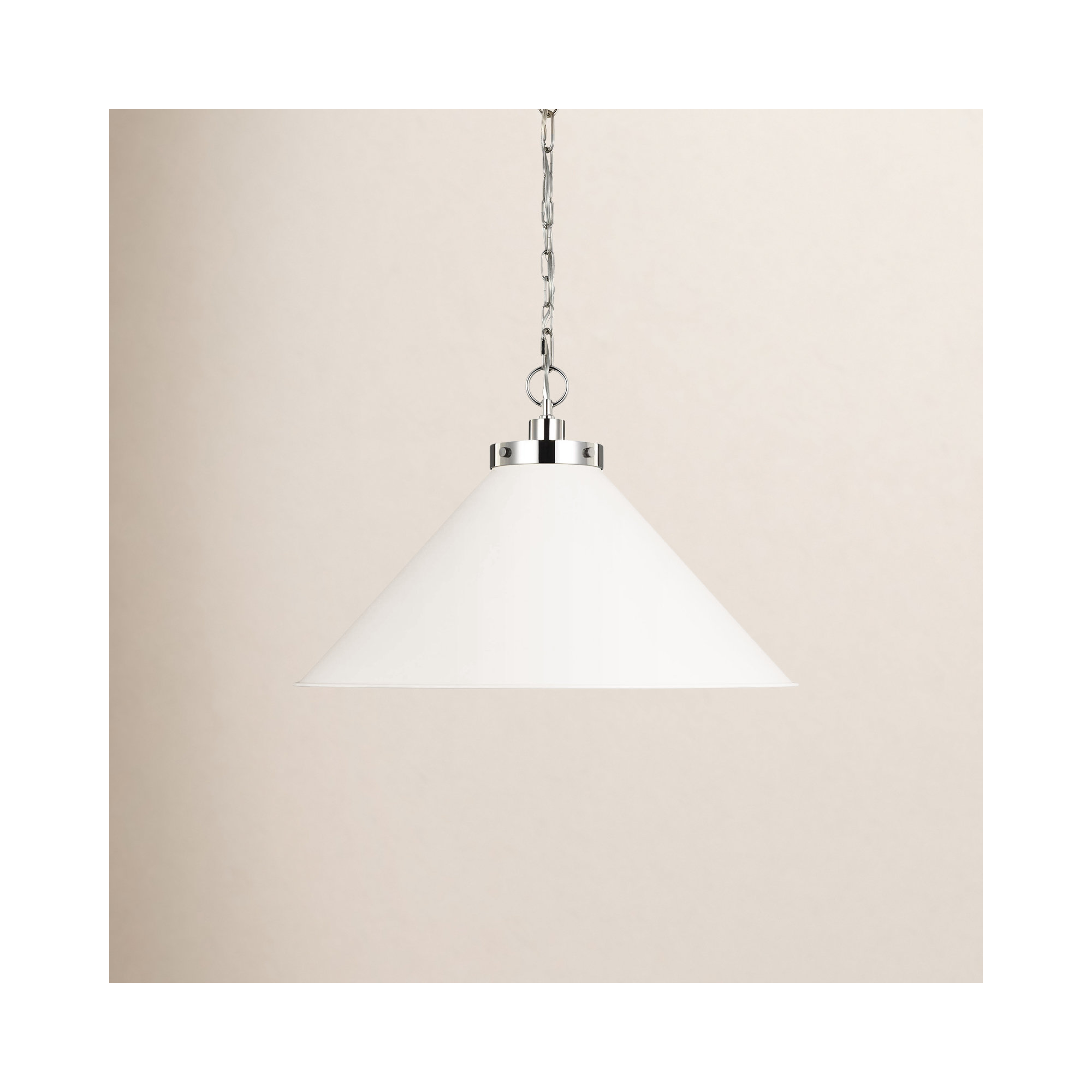 Single Light Metal Dimmable Pendant, Polished Nickel, Matte White