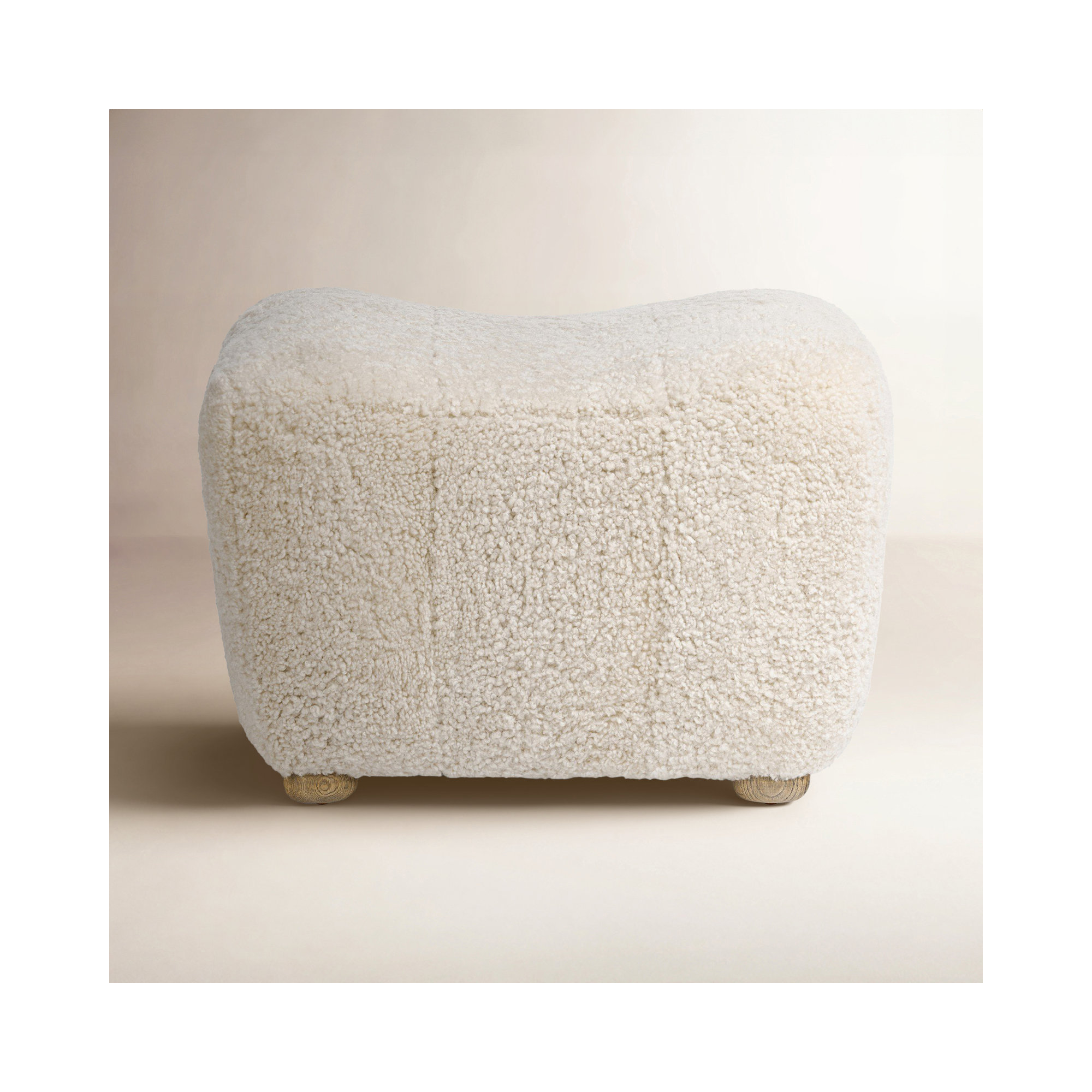 Oslo Ottoman, Beige Shearling, Worn Oak