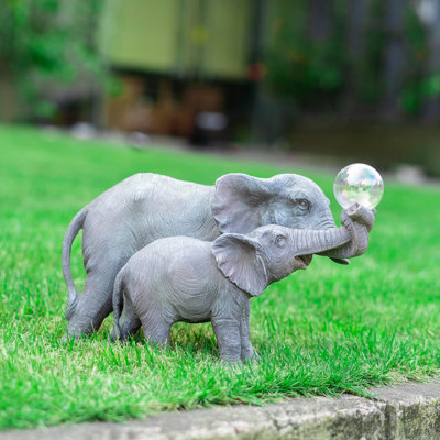 Solar Elephant Statues Lights for Outdoors Garden Decor, Modern Elephant Resin Statue Decorations