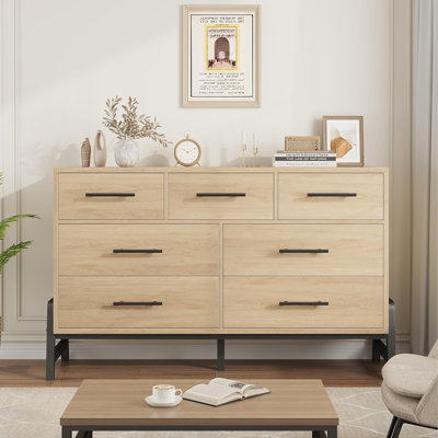 Commode autoportante 7 pièces pour la chambre à coucher, commode de 52 po de large avec rangement, commode en bois