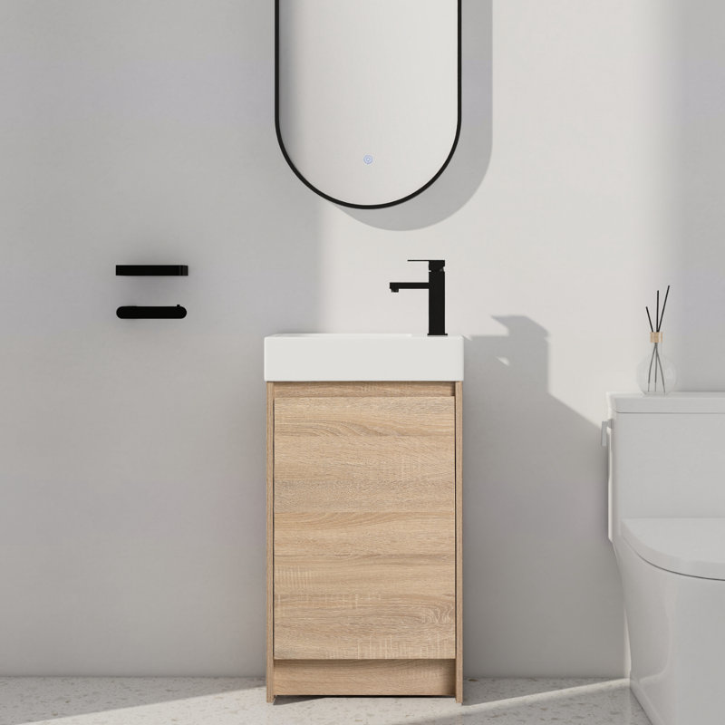 Caisa 18'' Free Standing Single Bathroom Vanity With sink,Floor Standing Vanity with Ceramic Vanity Top