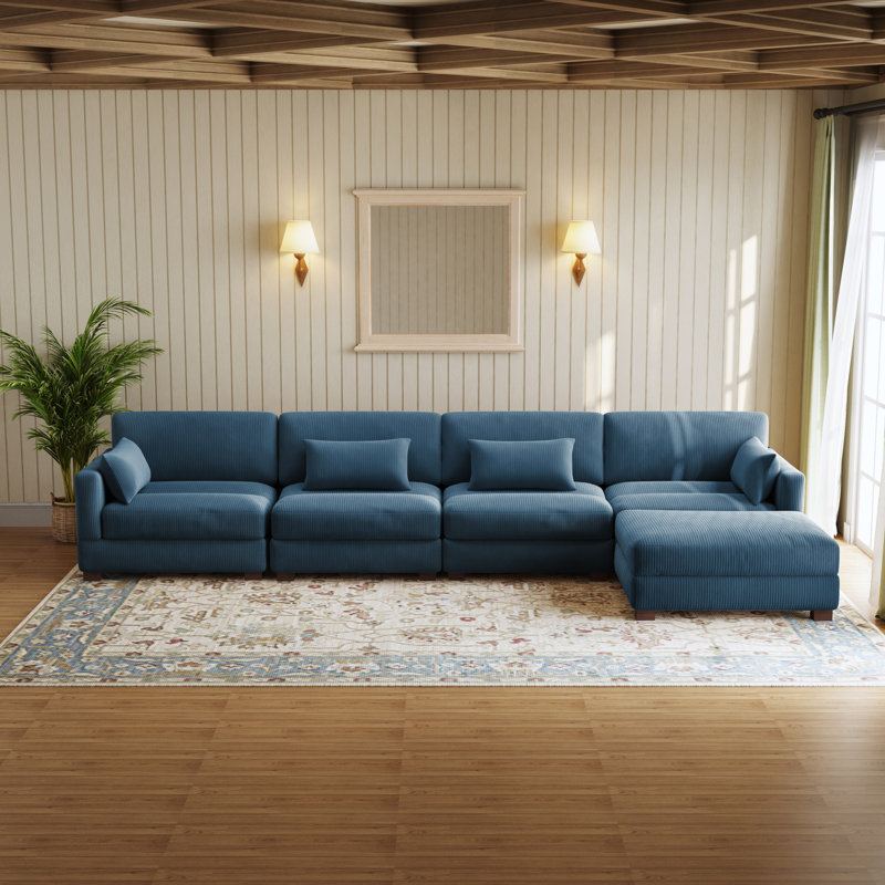 Canapé modulaire Maelina, H 30,7 po x l 161,4 po x P 68,1 po, Velours côtelé bleu marine