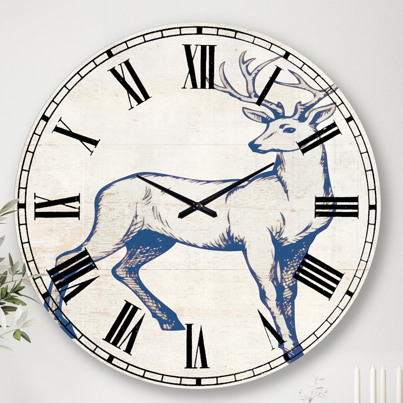Deer Wild and Beautiful VI - Horloge murale, Bleu, Grand