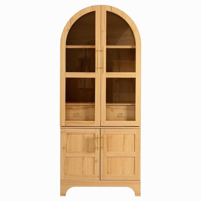 71" Tall Arched Kitchen Pantry Cabinet With Door Shelves, Farmhouse Kitchen Storage Cabinet With Open & Adjustable Shelves, Hidden Drawer & Glass Door, Cupboard For Kitchen, Dining Room
