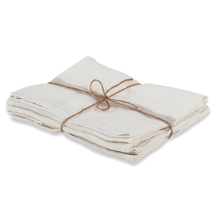 Set of 4 Old Napkins Embroidered in Linen, Square Tea Towels of 24