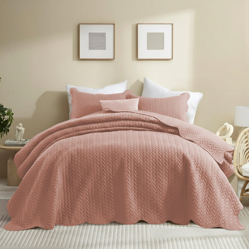Microfiber Embossed Oversized Modern & Contemporary Bedspread Set With Shams, California King Bedspread + 2 Pillowcases