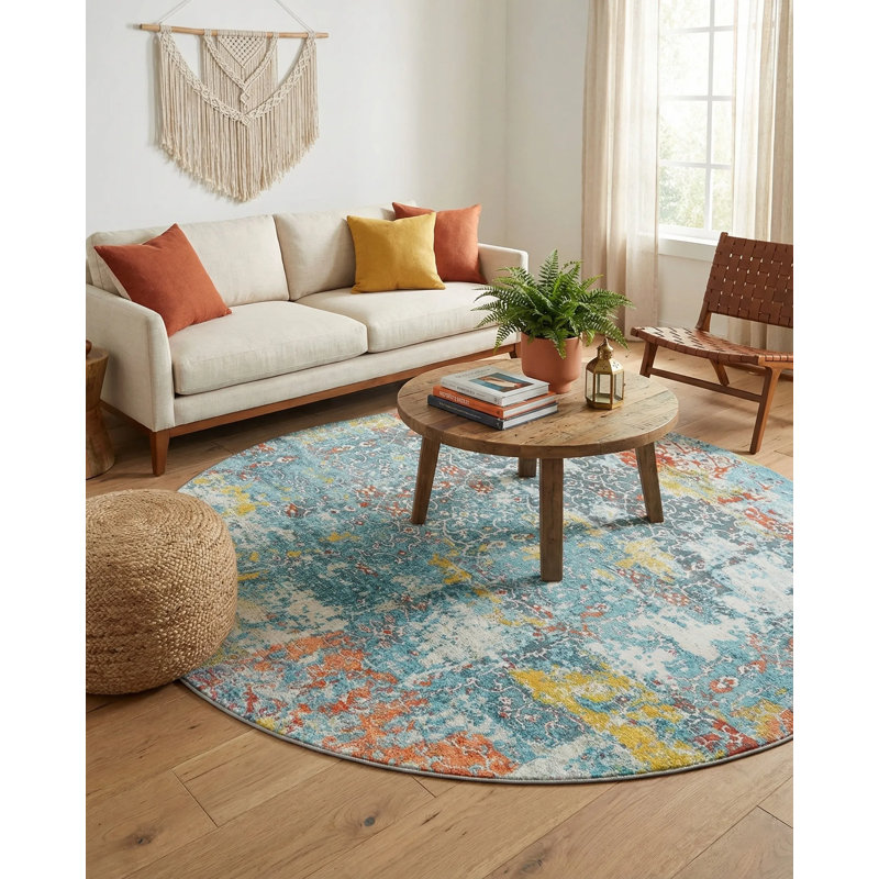 Folmar Abstract Indoor Rug, Round 5'5"