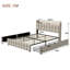 EU King Upholstered Storage Bed with LED Headboard, Upholstered Frame with 4 Storage Drawers & EU Sockets, Beige/Grey Linen, 160x200cm -1831991507
