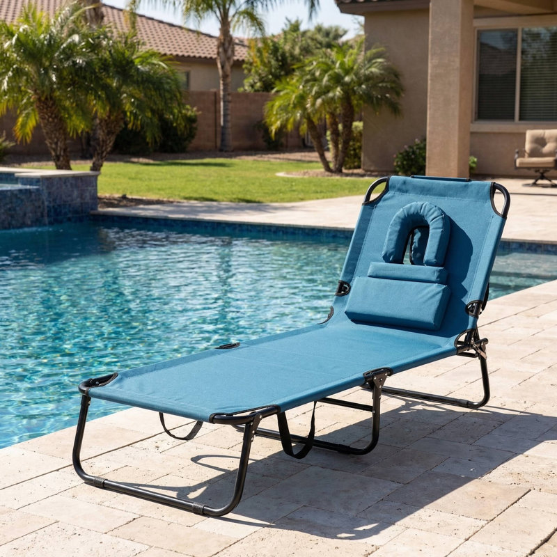 Fauteuil de bronzage extérieur pliable avec trou pour le visage respirant et 3 coussins moelleux amovibles pour la plage