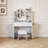 Round LED Mirror Vanity Table with Cushioned Stool, 2 AC+2 USB Sockets, Big Mirror, Touch Switch, 3 Light Colors, Adjustable Brightness-644873875