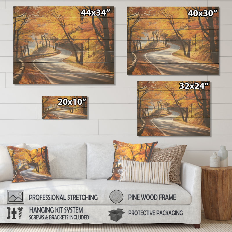 Golden Road Into The Autumn Forest IV - Route sur bois, H 34 po x l 44 po x P 0,78 po