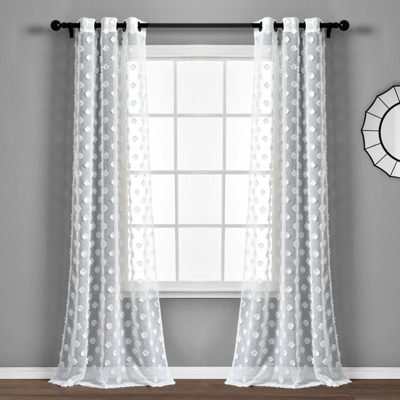 Textured Dot Sheer Sheer Curtain Pair, White